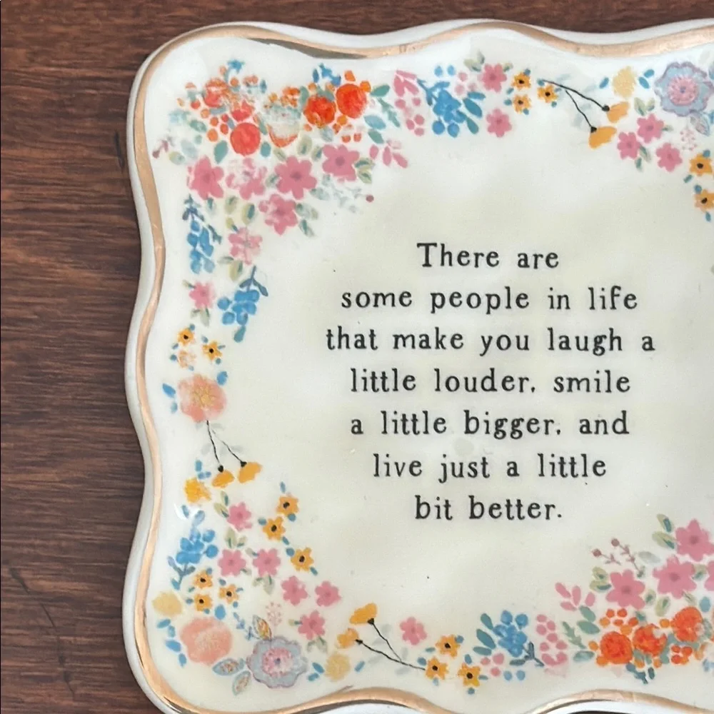 NATURAL LIFE Floral Ceramic Quote Trinket Tray OS NWT
